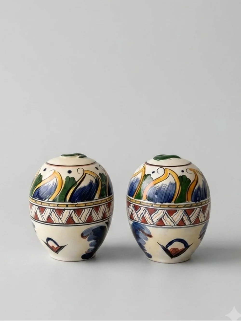 Vintage Hand Painted Ceramic Salt and Pepper Shakers Egg Shaped Floral Pattern